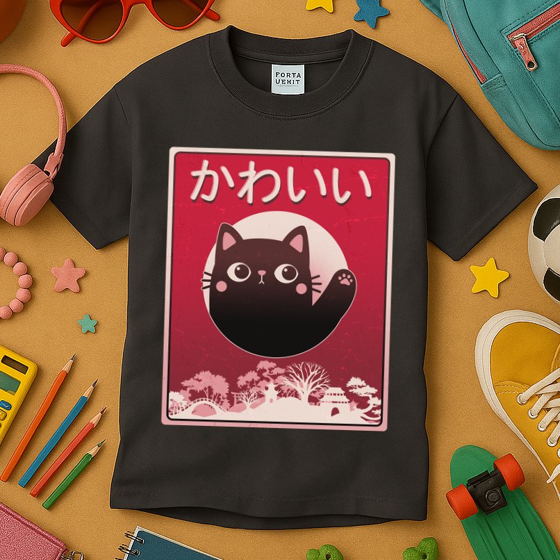 Japanese Kawaii Cute Neko Cat Kids T-Shirt
