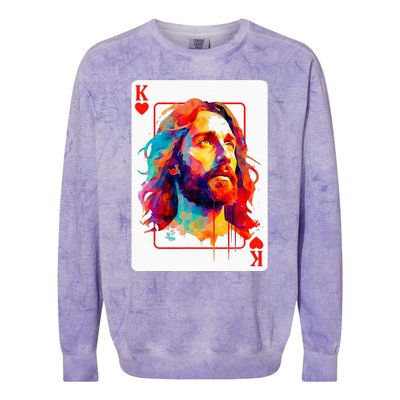 Jesus King Card Christian Christ Religious Believer Hearts Colorblast Crewneck Sweatshirt