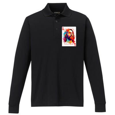 Jesus King Card Christian Christ Religious Believer Hearts Performance Long Sleeve Polo