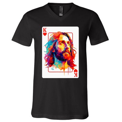 Jesus King Card Christian Christ Religious Believer Hearts V-Neck T-Shirt