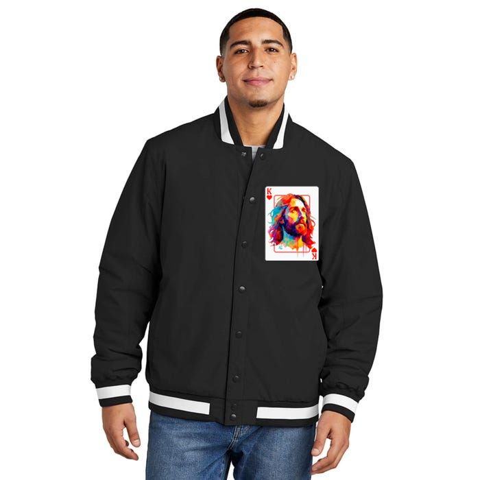 Jesus King Card Christian Christ Religious Believer Hearts Insulated Varsity Jacket