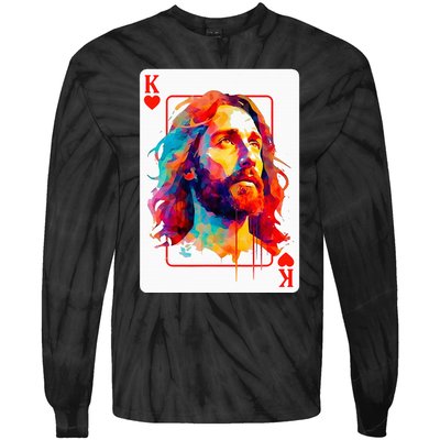 Jesus King Card Christian Christ Religious Believer Hearts Tie-Dye Long Sleeve Shirt