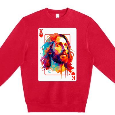 Jesus King Card Christian Christ Religious Believer Hearts Premium Crewneck Sweatshirt