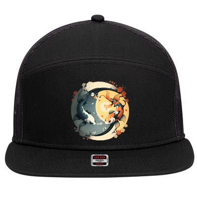 Japanese Koi Fish Yin Yang 7 Panel Mesh Trucker Snapback Hat