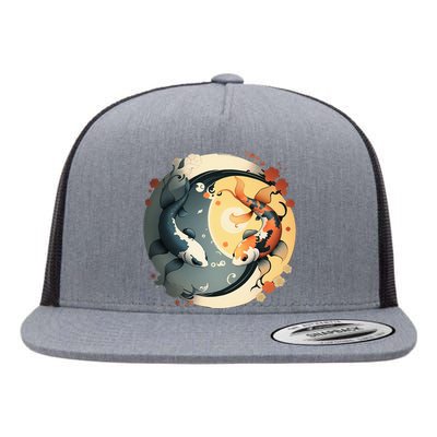 Japanese Koi Fish Yin Yang Flat Bill Trucker Hat