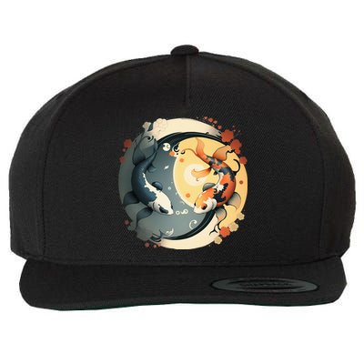 Japanese Koi Fish Yin Yang Wool Snapback Cap