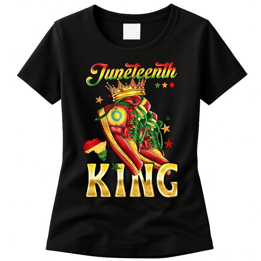 Juneteenth King Funny Shoe Steppin Into Juneteenth Black King Womens T-Shirt