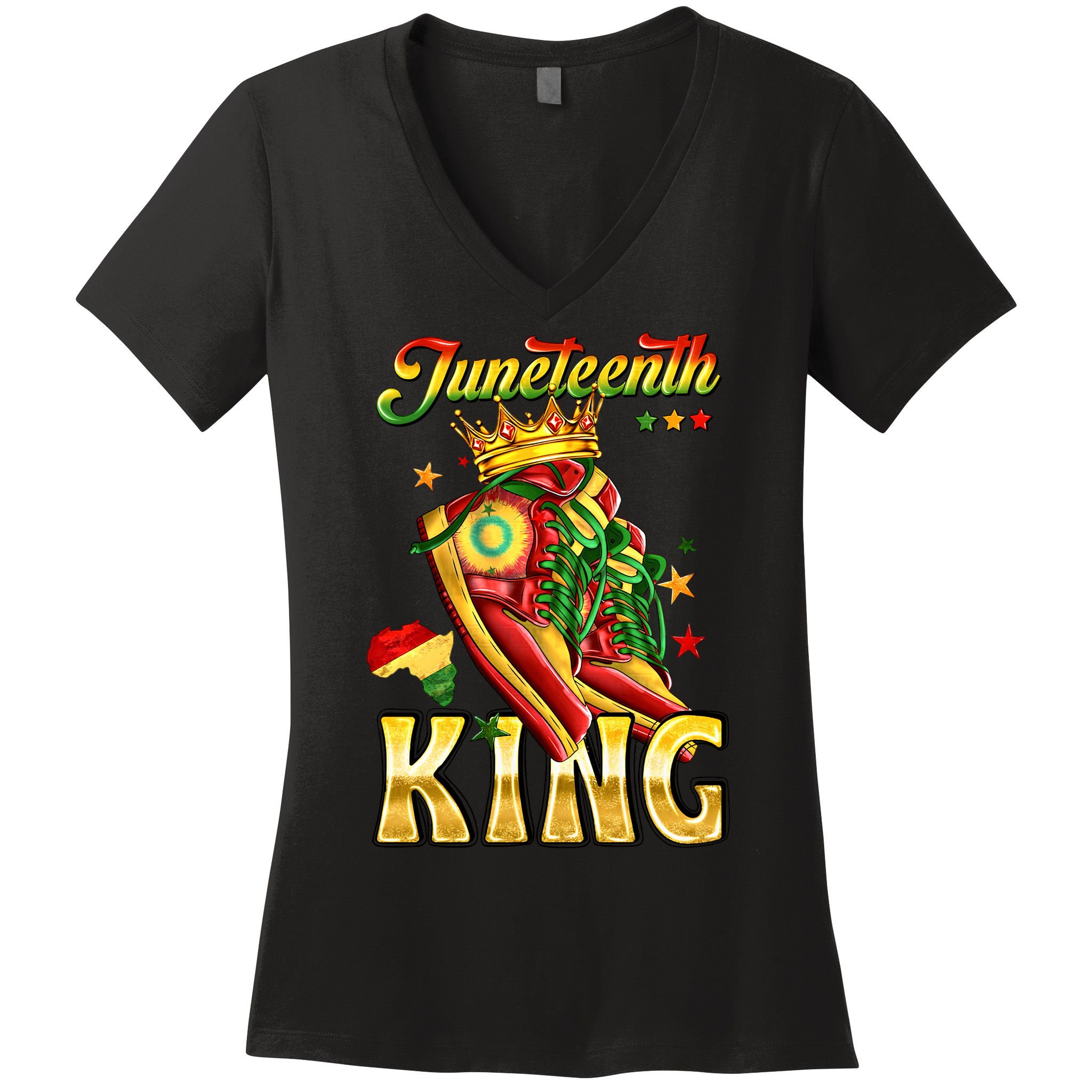Juneteenth King Funny Shoe Steppin Into Juneteenth Black King Women's V-Neck T-Shirt