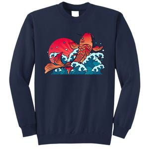 Japanese Koi Fish Breaching The Water Sunset Tall Sweatshirt