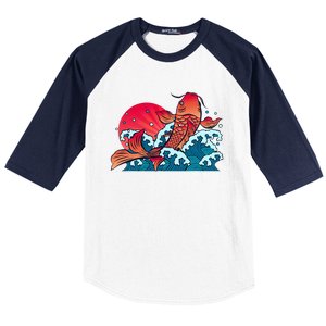 Japanese Koi Fish Breaching The Water Sunset Baseball Sleeve Shirt