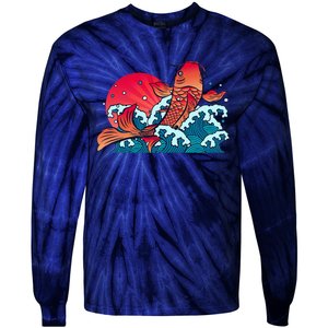 Japanese Koi Fish Breaching The Water Sunset Tie-Dye Long Sleeve Shirt