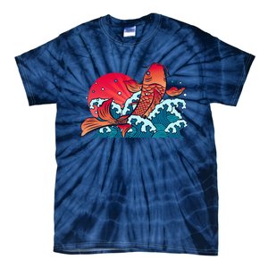 Japanese Koi Fish Breaching The Water Sunset Tie-Dye T-Shirt