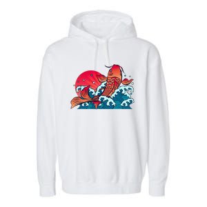 Japanese Koi Fish Breaching The Water Sunset Garment-Dyed Fleece Hoodie