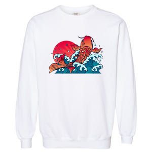 Japanese Koi Fish Breaching The Water Sunset Garment-Dyed Sweatshirt