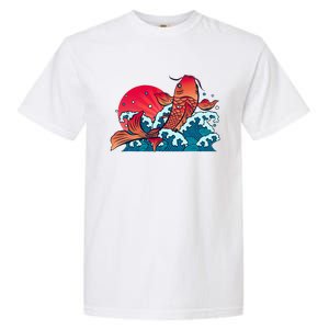 Japanese Koi Fish Breaching The Water Sunset Garment-Dyed Heavyweight T-Shirt