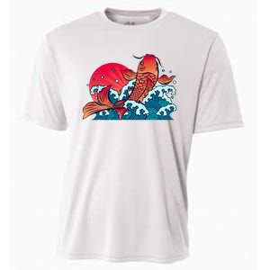 Japanese Koi Fish Breaching The Water Sunset Cooling Performance Crew T-Shirt