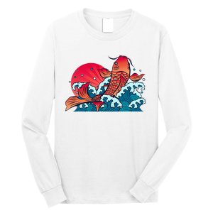 Japanese Koi Fish Breaching The Water Sunset Long Sleeve Shirt