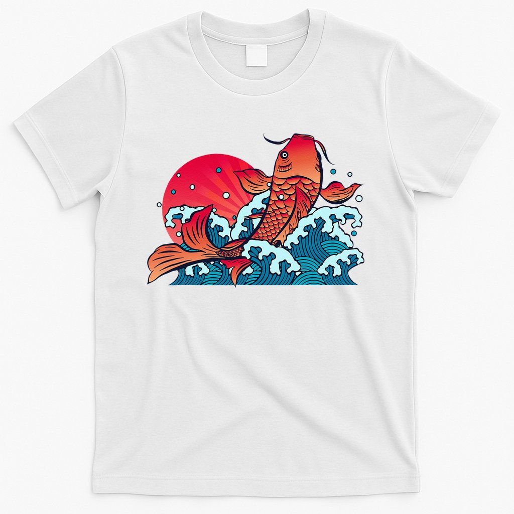 Japanese Koi Fish Breaching The Water Sunset T-Shirt