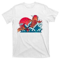 Japanese Koi Fish Breaching The Water Sunset T-Shirt