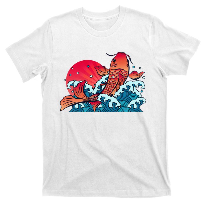 Japanese Koi Fish Breaching The Water Sunset T-Shirt