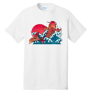 Japanese Koi Fish Breaching The Water Sunset Tall T-Shirt