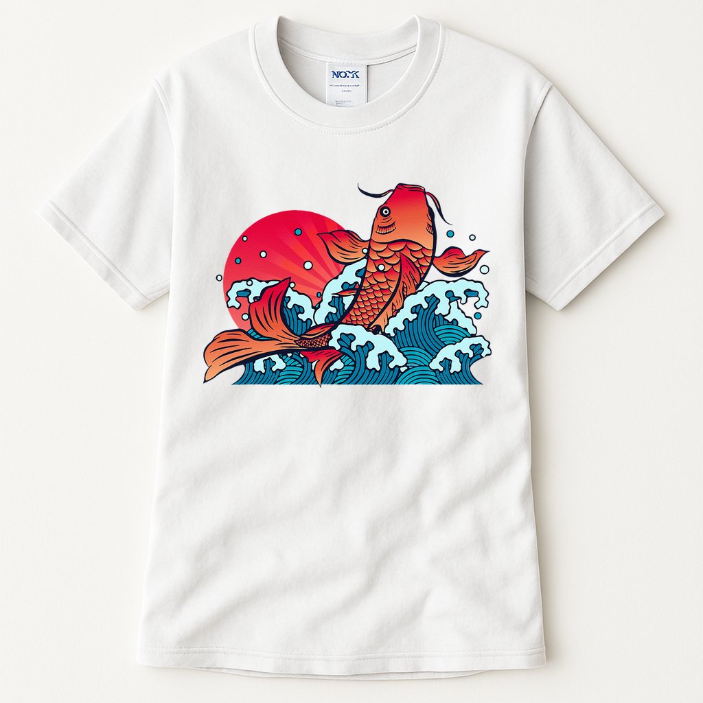 Japanese Koi Fish Breaching The Water Sunset Tall T-Shirt