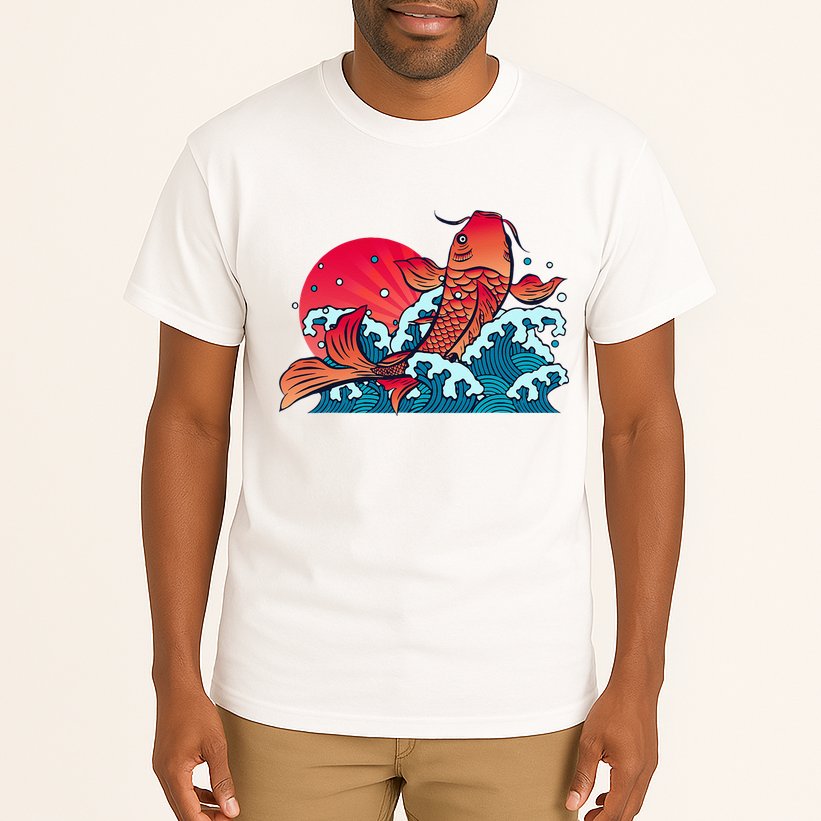Japanese Koi Fish Breaching The Water Sunset Tall T-Shirt