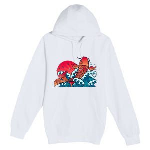 Japanese Koi Fish Breaching The Water Sunset Premium Pullover Hoodie