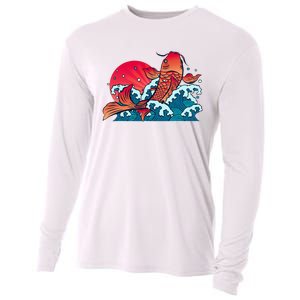 Japanese Koi Fish Breaching The Water Sunset Cooling Performance Long Sleeve Crew