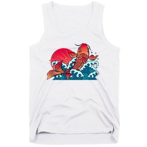 Japanese Koi Fish Breaching The Water Sunset Tank Top