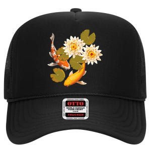 Japanese Koi Fish Japan Butterfly Carp Nishikigoi Fish Pond High Crown Mesh Back Trucker Hat