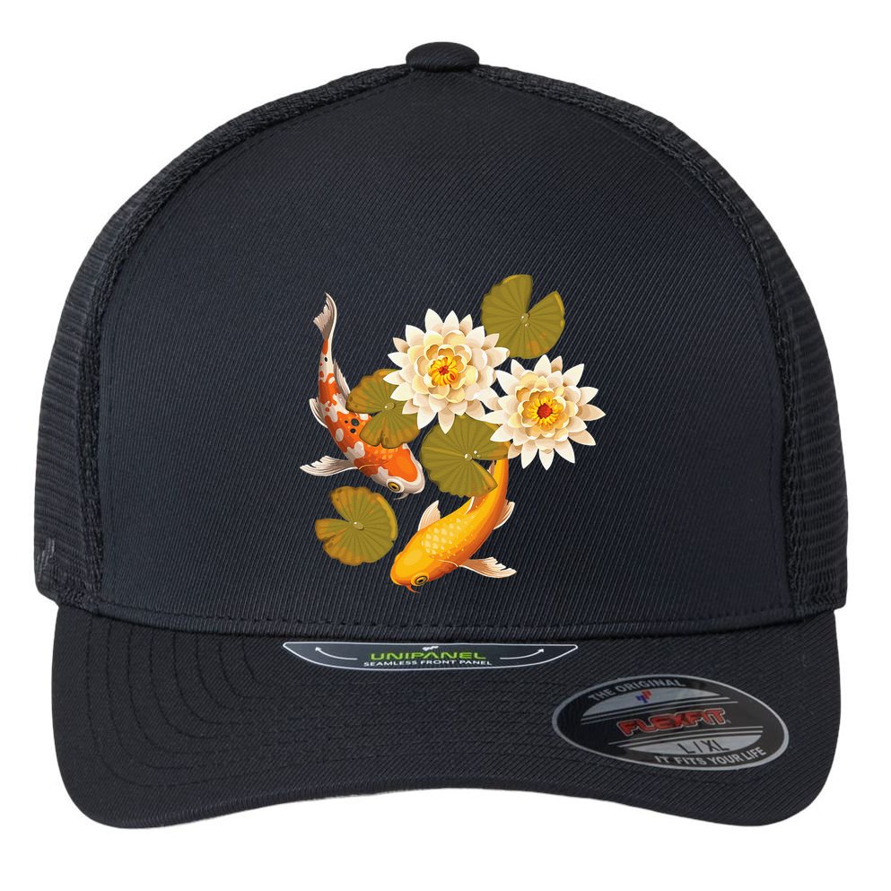 Japanese Koi Fish Japan Butterfly Carp Nishikigoi Fish Pond Flexfit Unipanel Trucker Cap