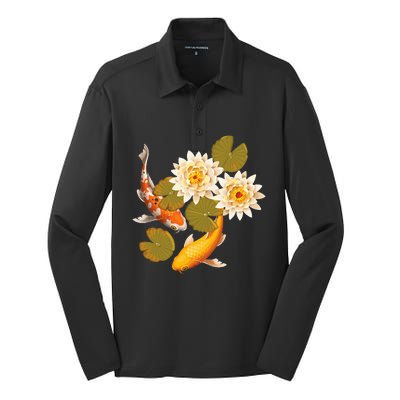 Japanese Koi Fish Japan Butterfly Carp Nishikigoi Fish Pond Silk Touch Performance Long Sleeve Polo