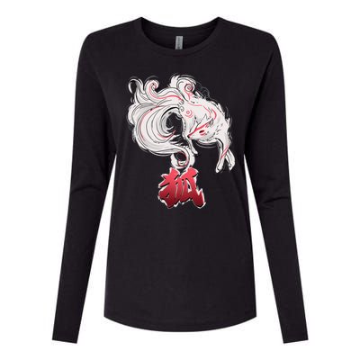 Japanese Kitsune Fox Brush Art Womens Cotton Relaxed Long Sleeve T-Shirt