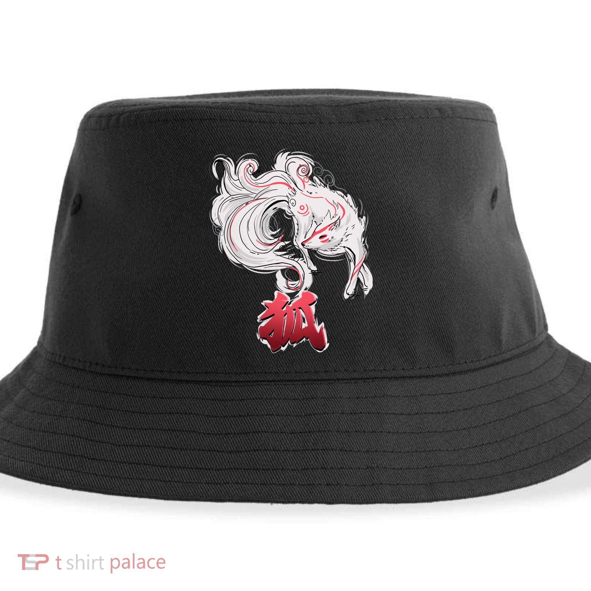 Japanese Kitsune Fox Brush Art Sustainable Bucket Hat