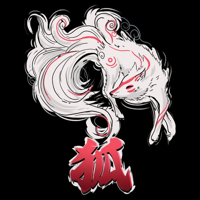 Japanese Kitsune Fox Brush Art Bucket Hat