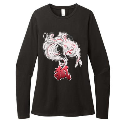 Japanese Kitsune Fox Brush Art Womens CVC Long Sleeve Shirt