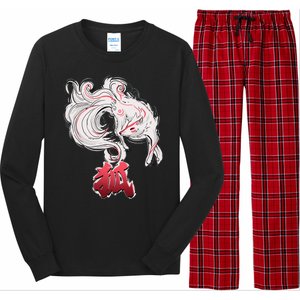 Japanese Kitsune Fox Brush Art Long Sleeve Pajama Set