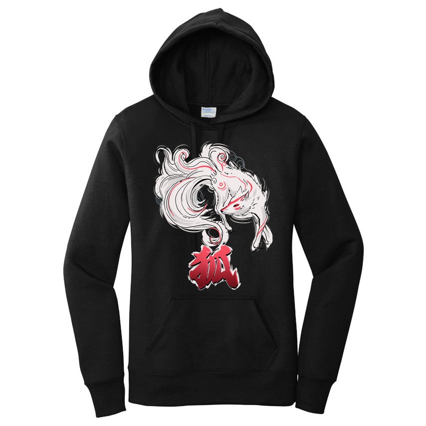 Japanese Kitsune Fox Brush Art Women's Pullover Hoodie