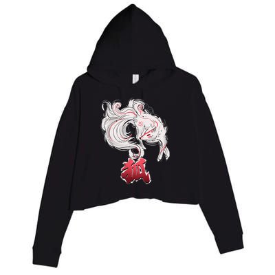 Japanese Kitsune Fox Brush Art Crop Fleece Hoodie