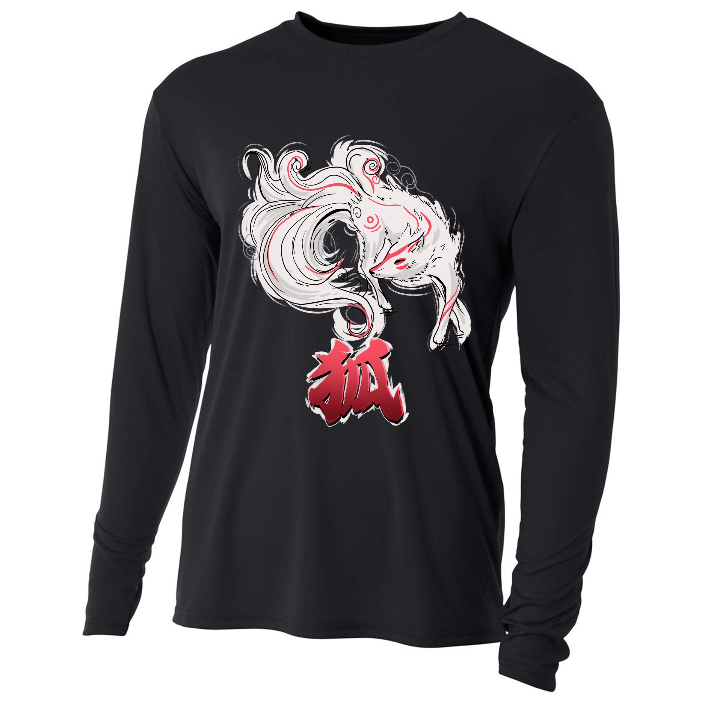 Japanese Kitsune Fox Brush Art Cooling Performance Long Sleeve Crew