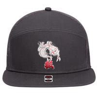 Japanese Kitsune Fox Brush Art 7 Panel Mesh Trucker Snapback Hat