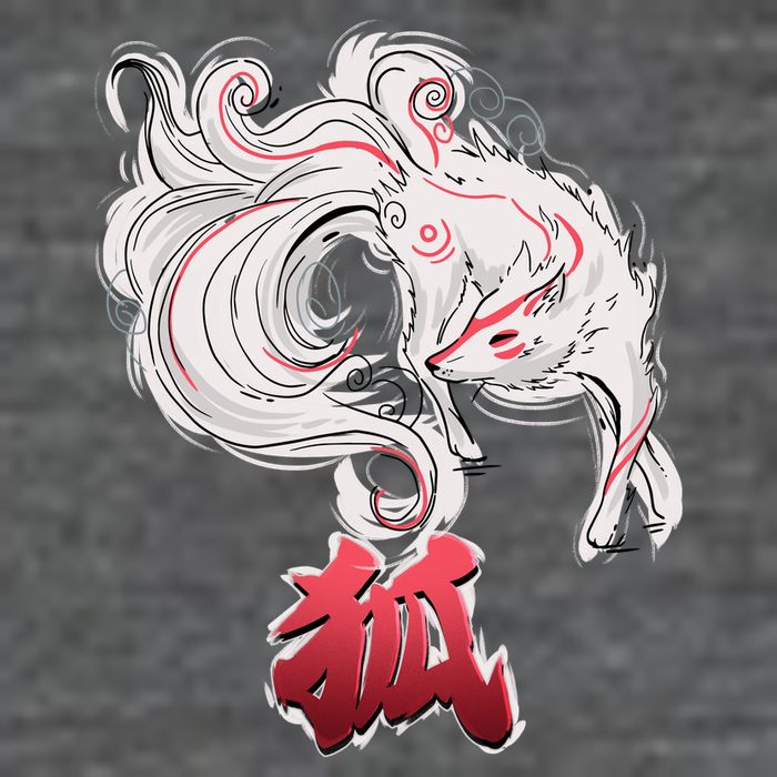 Japanese Kitsune Fox Brush Art Tall T-Shirt