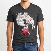 Japanese Kitsune Fox Brush Art V-Neck T-Shirt