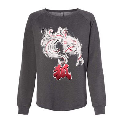 Japanese Kitsune Fox Brush Art Womens California Wash Sweatshirt