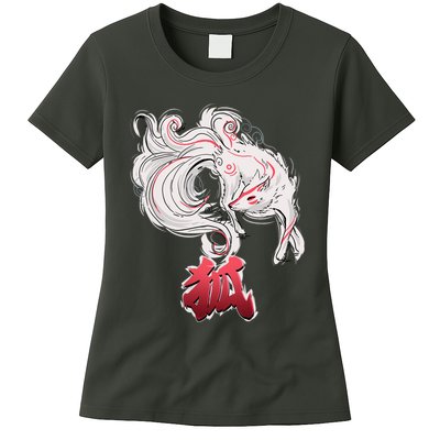 Japanese Kitsune Fox Brush Art Womens T-Shirt
