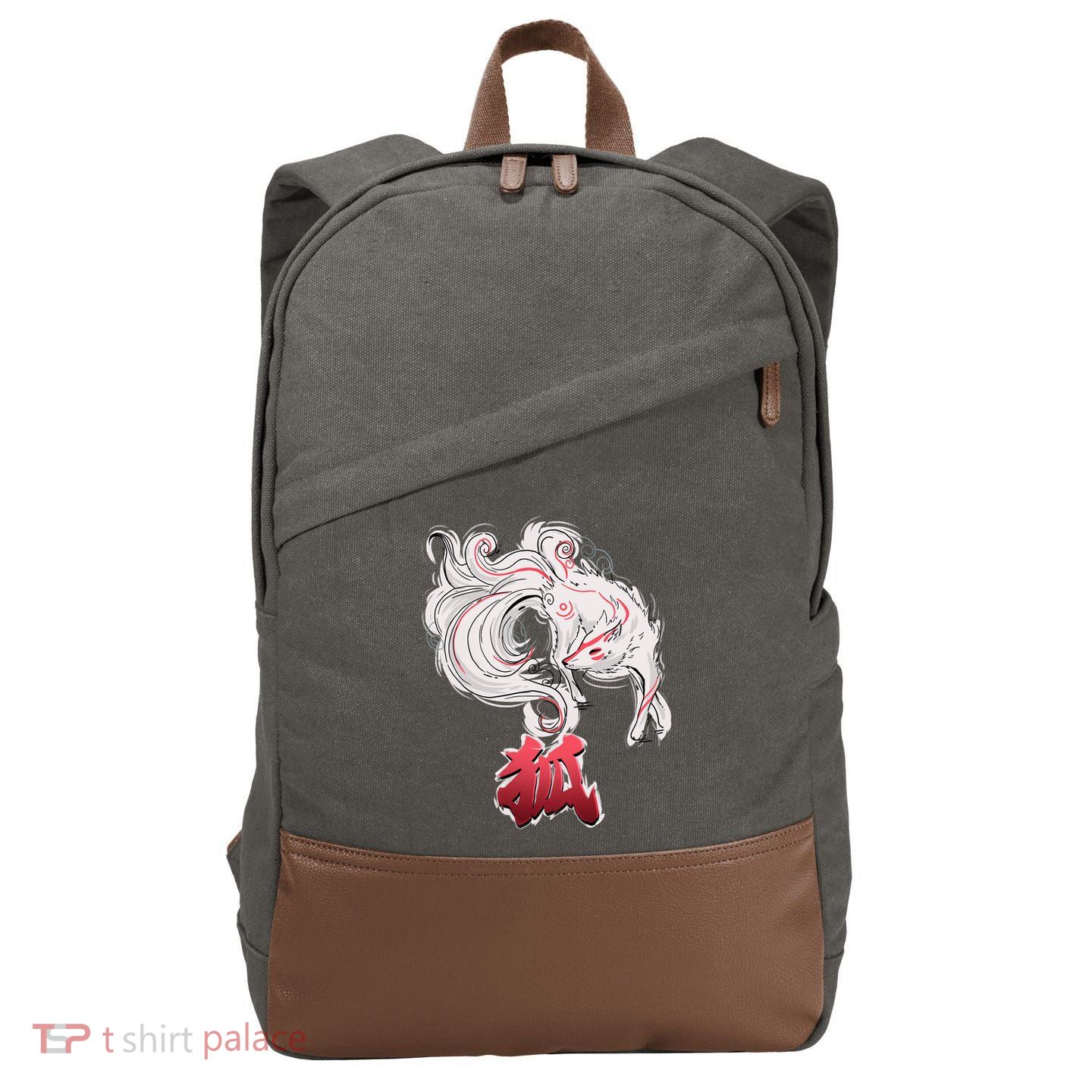 Japanese Kitsune Fox Brush Art Cotton Canvas Backpack
