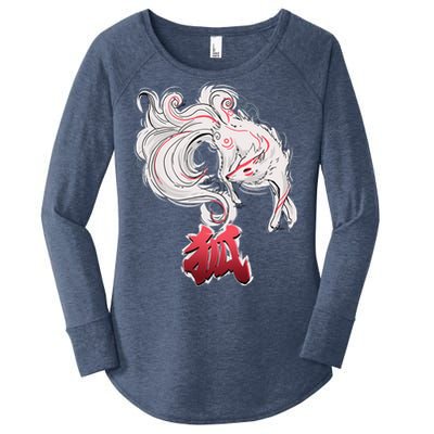 Japanese Kitsune Fox Brush Art Women's Perfect Tri Tunic Long Sleeve Shirt