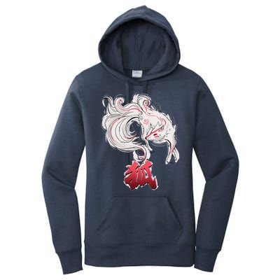 Japanese Kitsune Fox Brush Art Women's Pullover Hoodie