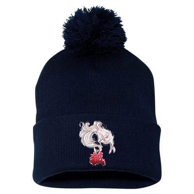 Japanese Kitsune Fox Brush Art Pom Pom 12in Knit Beanie